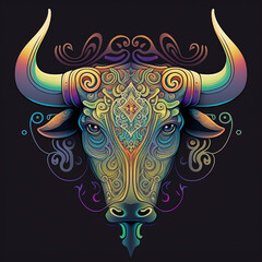 Wall Mural - Bull of Celtic art of east totem and west style in psychedelic. Fit for apparel, book cover, poster, print. 