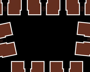 Poster - Abstract graphical texture with colored blocks and lines. Empty space in the middle. Black background. 