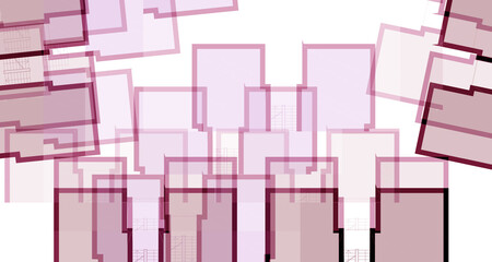 Poster - Abstract graphical texture with colored blocks and lines. Objects with different transparencies. Purple colored shapes on white background. 