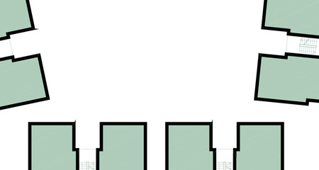 Poster - Abstract graphical texture with colored blocks and lines. Empty space in the upper center. Blue colored shapes on white background. 