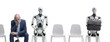 © stokkete - Man and AI robots waiting for a job interview