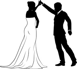 Wall Mural - Bride And Groom Couple Wedding Dress Silhouettes