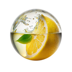 Wall Mural - lemon in glass ball , isolated on transparent background cutout , generative ai
