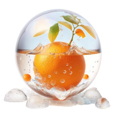 Wall Mural - orange in glass ball , isolated on transparent background cutout , generative ai