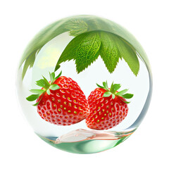 Wall Mural - strawberry in glass ball , isolated on transparent background cutout , generative ai