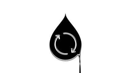 Poster - Black Recycle clean aqua icon isolated on white background. Drop of water with sign recycling. 4K Video motion graphic animation