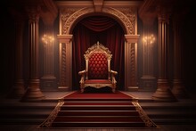 Red Carpet Leading To A King Thrones Inside Of The Palace Castle Generative Ai