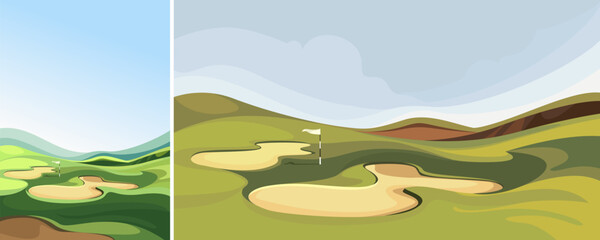 Wall Mural - Golf course with sand traps. Outdoor sport location in different formats.