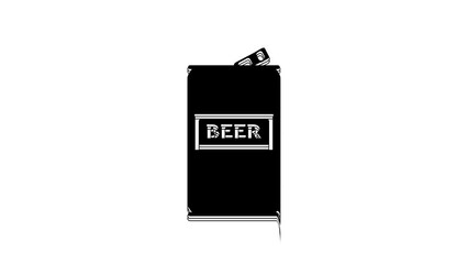 Wall Mural - Black Beer can icon isolated on white background. 4K Video motion graphic animation