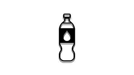 Wall Mural - Black Bottle of water icon isolated on white background. Soda aqua drink sign. 4K Video motion graphic animation