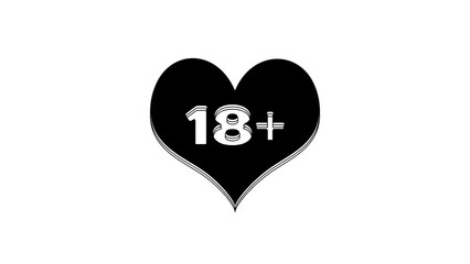 Poster - Black 18 plus content heart icon isolated on white background. Adults content only icon. 4K Video motion graphic animation