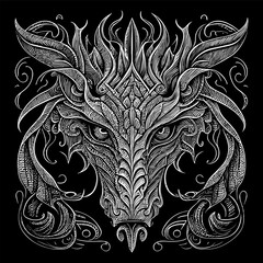 Wall Mural - dragon head illustration is a striking depiction of this mythical creature, captures the power and mystery of the dragon, a symbol of strength and majesty