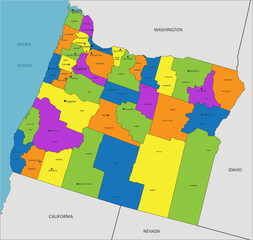 Wall Mural - Colorful Oregon political map with clearly labeled, separated layers. Vector illustration.