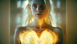 Woman with a golden enlightened heart. Generative Ai.