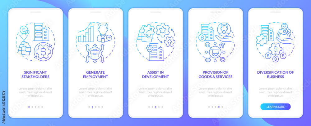 Vector de Stock Private sector role blue gradient onboarding mobile app ...