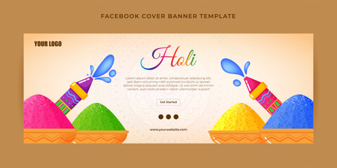 Poster - Vector illustration of Happy Holi Facebook cover banner mockup template