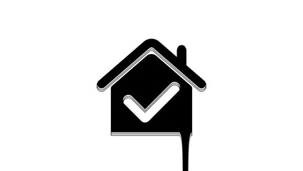 Poster - Black House with check mark icon isolated on white background. Real estate agency or cottage town elite class. 4K Video motion graphic animation