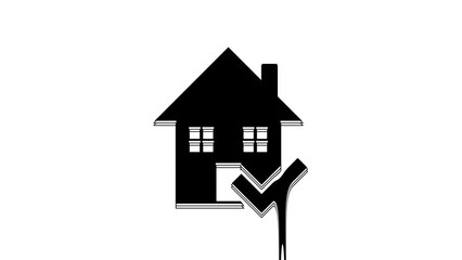 Poster - Black House with check mark icon isolated on white background. Real estate agency or cottage town elite class. 4K Video motion graphic animation