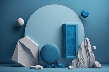 Blue geometric Stone and Rock shape background minim . AI generated art illustration.