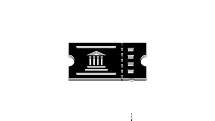 Poster - Black Museum ticket icon isolated on white background. History museum ticket coupon event admit exhibition excursion. 4K Video motion graphic animation