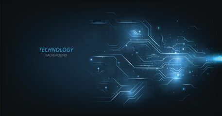 Leinwandbilder - Vector technology circuit lines on a dark blue background.High-tech circuit board connection system.Vector abstract technology on blue background. 