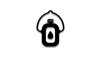 Sticker - Black Canteen water bottle icon isolated on white background. Tourist flask icon. Jar of water use in the campaign. 4K Video motion graphic animation