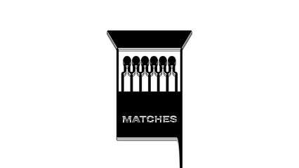 Sticker - Black Open matchbox and matches icon isolated on white background. 4K Video motion graphic animation