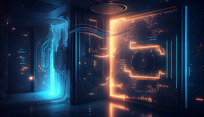 Wall Mural - server room light spark generative ai