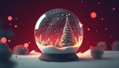 Wall Mural - christmas tree in snow glob generative ai