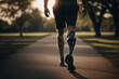 Outdoor Accessibility. Athletic man with prosthetic leg runs while exercising outside - Concepts of Fitness and Disability Generative AI