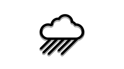 Sticker - Black Cloud with rain icon isolated on white background. Rain cloud precipitation with rain drops. 4K Video motion graphic animation