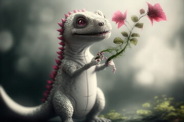 Sticker - farie dragon offer a flower Generative AI