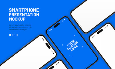 Poster - 3D realistic high quality smartphone mockup with isolated background. Smart phone mockup collection. Device front view. 3D mobile phone with shadow on white background.