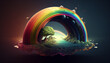 A rainbow of vibrant color over planet in the universe. World Rainbow Day. Ai generated.