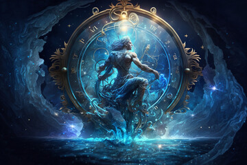 aquarius zodiac sign in a universe background, horoscope, generative ai