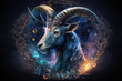 Capricorn (the goat) zodiac sign in a universe background, Generative Ai