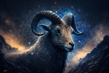 Capricorn (the Goat) Zodiac Sign In A Universe Background, Generative Ai