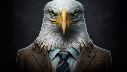 Portrait of a eagle in business suit on isolated background. Generative AI