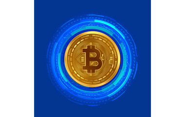 realistic bitcoin coin digital wallet on blue digital background vector eps10 graphic