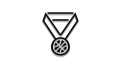 Sticker - Black Basketball medal with ribbon icon isolated on white background. 4K Video motion graphic animation