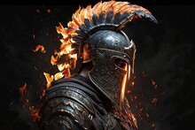 Flaming Roman Warrior Armor. AI Technology Generated Image