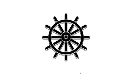 Poster - Black Ship steering wheel icon isolated on white background. 4K Video motion graphic animation