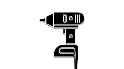 Poster - Black Electric cordless screwdriver icon isolated on white background. Electric drill machine. Repair tool. 4K Video motion graphic animation