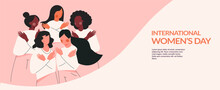 Embrace Equity International Women Day 2023 Vector Illustration. Sisterhood And Girl Power Concept. Woman Hug Yourself. 8 March Feminine Banner. EmbraceEquity. Female Empowerment Movement