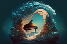 Soothing Echoes Of Imagination Flowing From A Fantasy Piano Illustration Generative AI