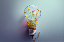 Creative Idea With Bulb And Wild Flower Generative AI