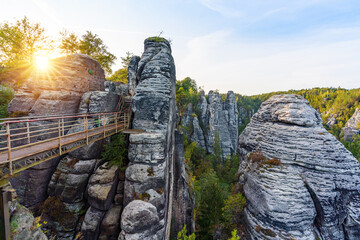 Canvas Print - Stone formations and ruins of Neurathen Castle near Bastei Bridge (Basteibrucke) - Saxony, Germany