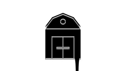 Poster - Black Farm House concept icon isolated on white background. Rustic farm landscape. 4K Video motion graphic animation