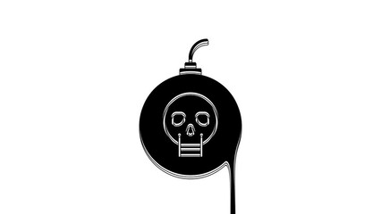 Poster - Black Bomb ready to explode icon isolated on white background. Happy Halloween party. 4K Video motion graphic animation
