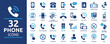 Phone icon set. Containing mobile, calling, contact, message, communication, call, cellular, vibrate, and more. Collection of telephone solid icons.